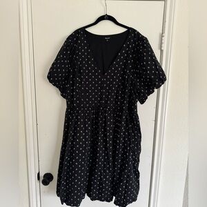 Madewell Plus Womens Floral Print Short Mini Dress 4X Black Ikat Floral
